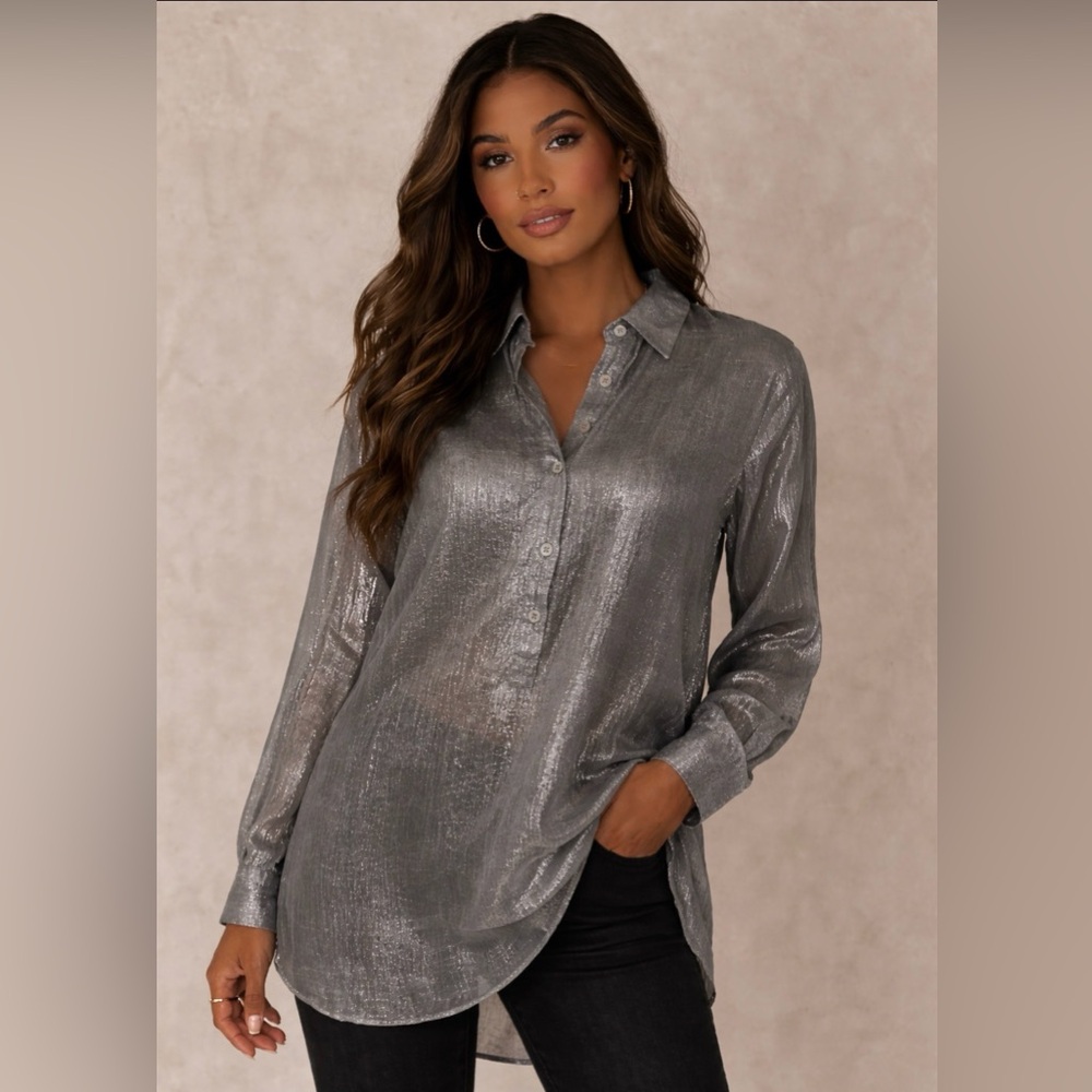 Michael Kors Metallic Sheer Tunic Blouse   NWT - Size Medium